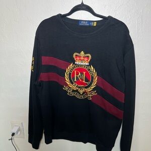 Ralph Lauren Black and Red Crewneck Sweater with Regal Emblem